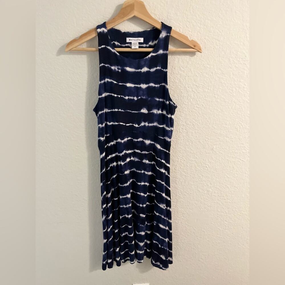 ATHLETA Santorini Thera Dress Tie Dye Stripe Navy S Coastal Resort Lounge Beach - Picture 4 of 7